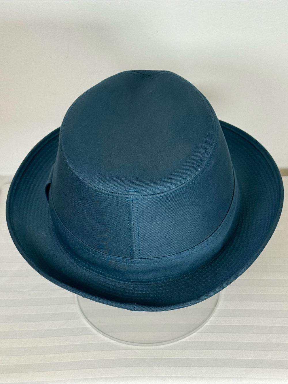 HERMES ‘Edouard’ Cotton Canvas Fedora Hat Made In France Deep Peacock Blue 58cm - Picture 6 of 15